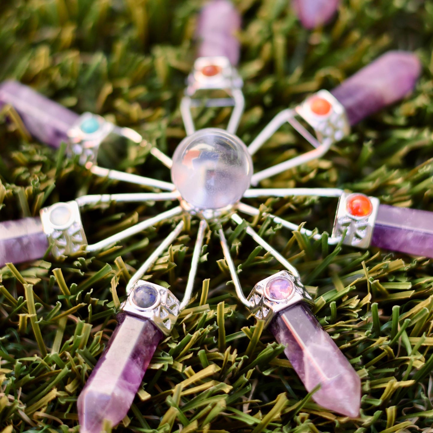 Amethyst, Clear Quartz & Rose Quartz Suncatcher – Modern Window Decor | Real Gemstone, Handcrafted Elegance - Wax | Wane