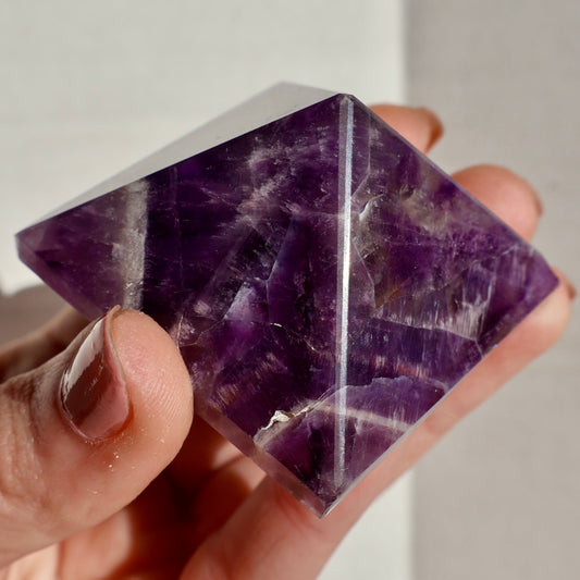 Amethyst Crystal Pyramid – 2” Carved Geometric Mineral from Brazil - Wax | Wane