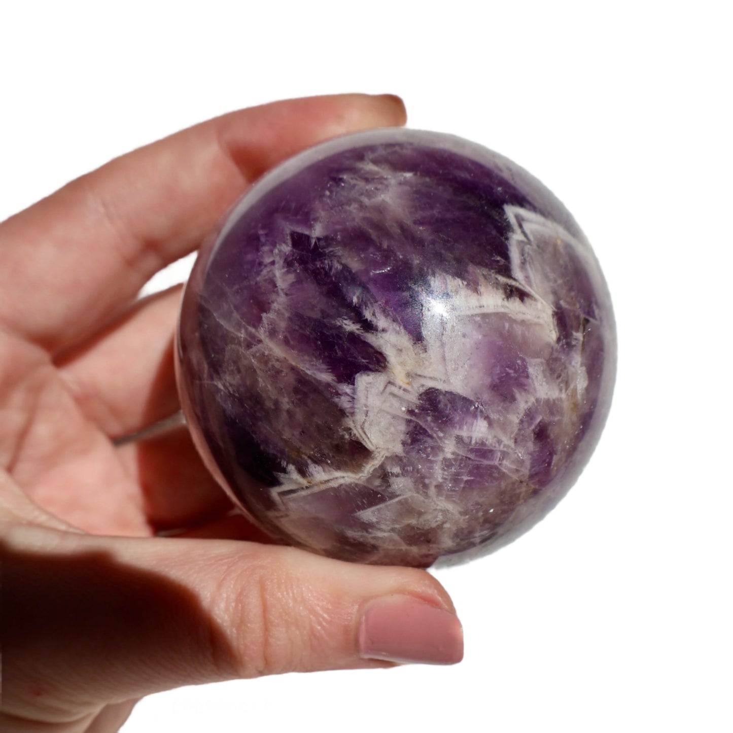 Amethyst or Rose Crystal Ball – Large 3" Sphere, Modern and Meaningful, Zig Zag, Stripe Patterns - Wax | Wane