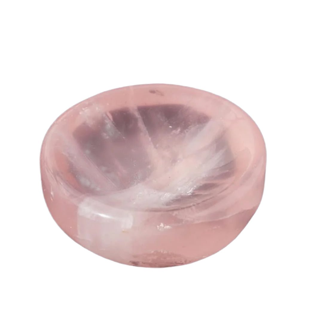 Rose Quartz & Amethyst Crystal Bowl – Jewelry Dish or Decor | Hand - Carved from Natural Stone, 2 - Inch - Wax | Wane
