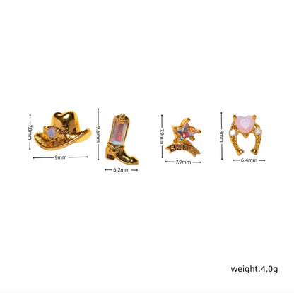 Western Charm Earring Set – 18k Gold & Silver Cowboy Studs | Rhinestone Accents, 4 - Piece Limited Edition - Wax | Wane