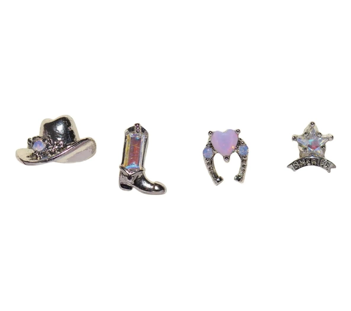 Western Charm Earring Set – 18k Gold & Silver Cowboy Studs | Rhinestone Accents, 4 - Piece Limited Edition - Wax | Wane