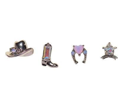 Western Charm Earring Set – 18k Gold & Silver Cowboy Studs | Rhinestone Accents, 4 - Piece Limited Edition - Wax | Wane