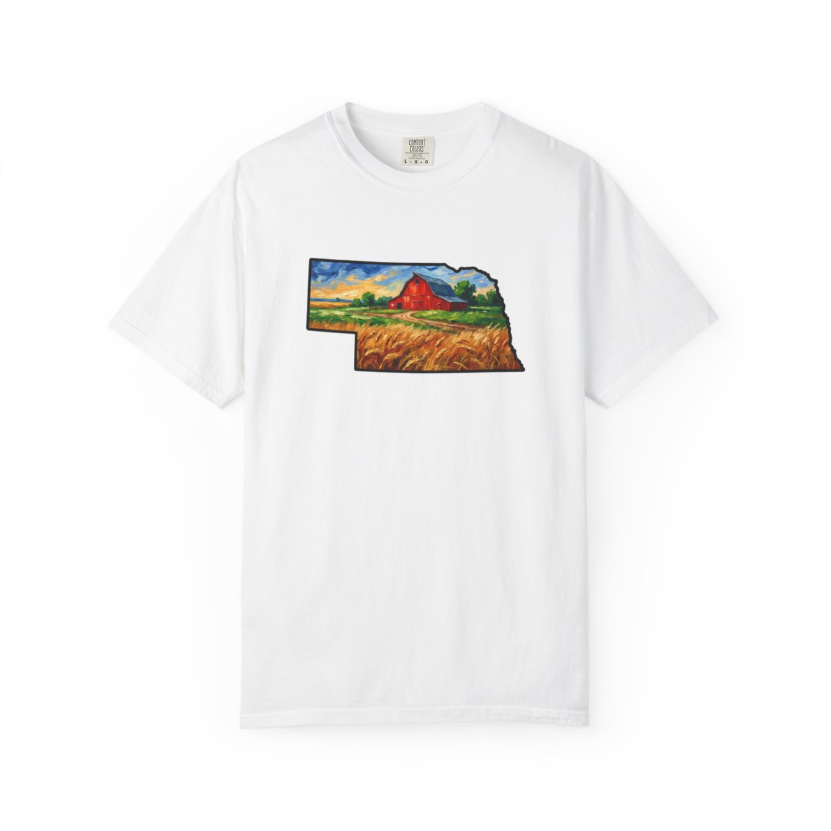 LNK.Nebraska Red Barn Vincent Van Gogh Style T-Shirt - 100% Cotton Nebraska State Gift Tshirt