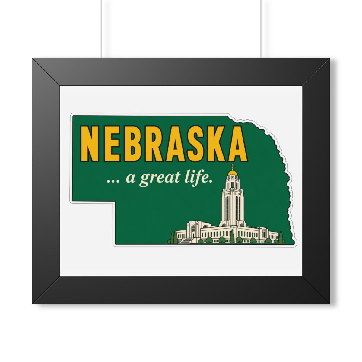 Nebraska “A Great Life” Framed Print — Retro State Sign Wall Art | Vintage Nebraska Decor