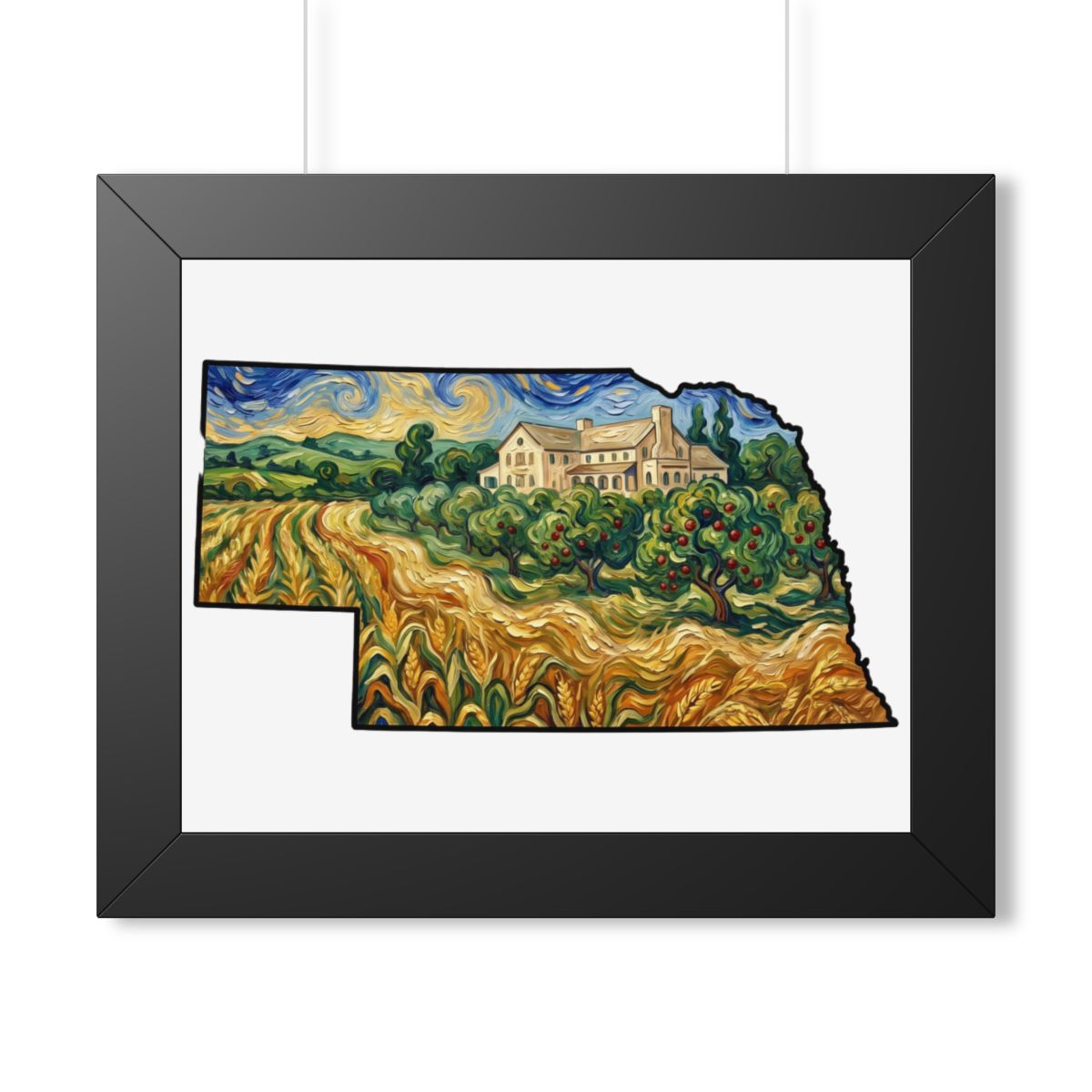 Nebraska Arbor Day Orchard Framed Print — Van Gogh Style State Wall Art | Nebraska Gift