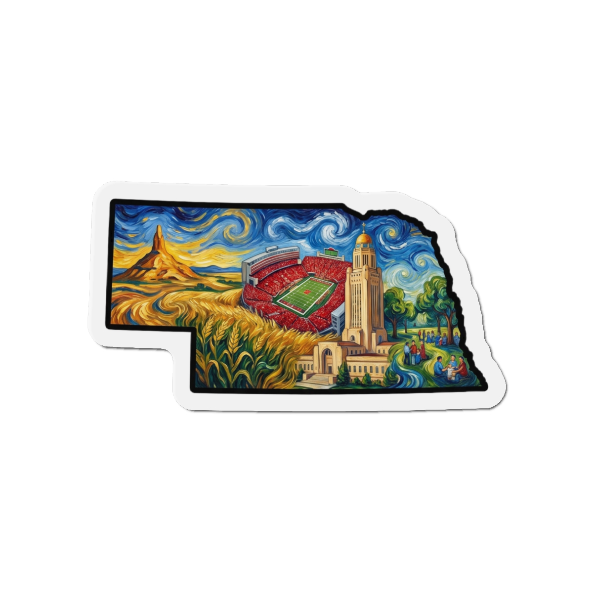 LNK.Nebraska Landmarks Magnet — Van Gogh Die-Cut State Magnet | Big Red Game Day Gift