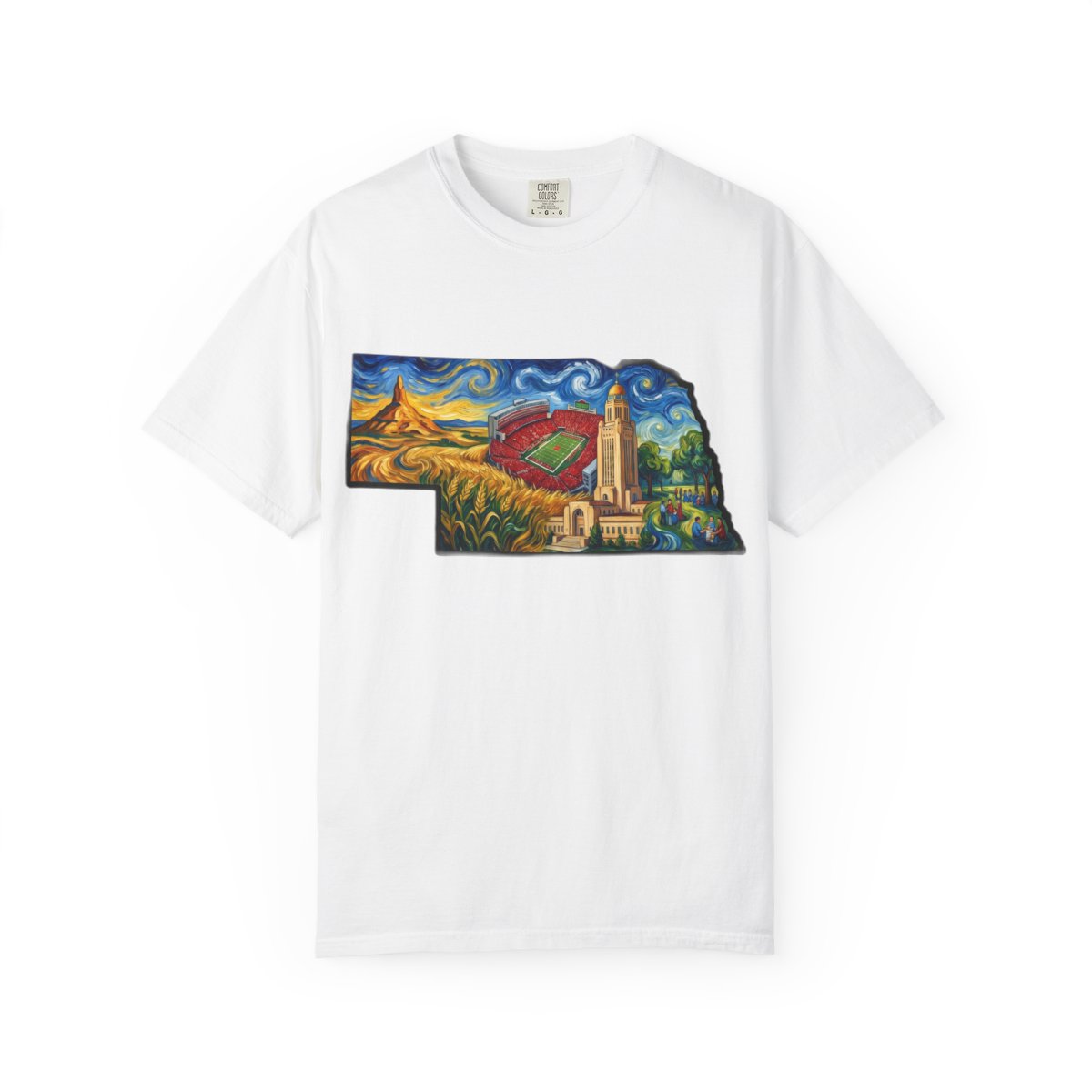 LNK.Nebraska Landmarks T-Shirt — Vincent Van Gogh Style State Art | Big Red Game Day Nebraska Gift Tee