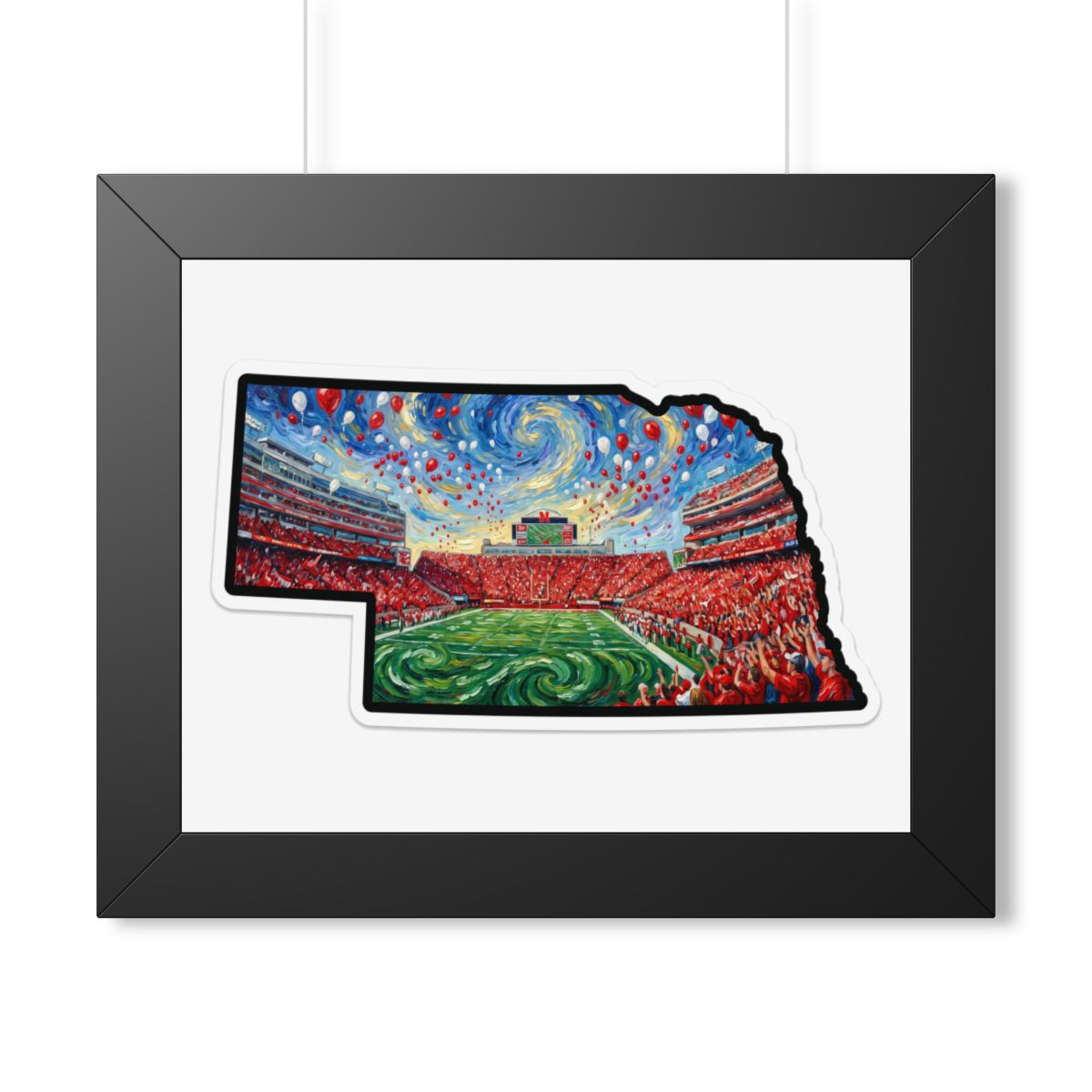 Nebraska Stadium Art Print — Framed Horizontal Poster (Van Gogh Night Sky Football Stadium)