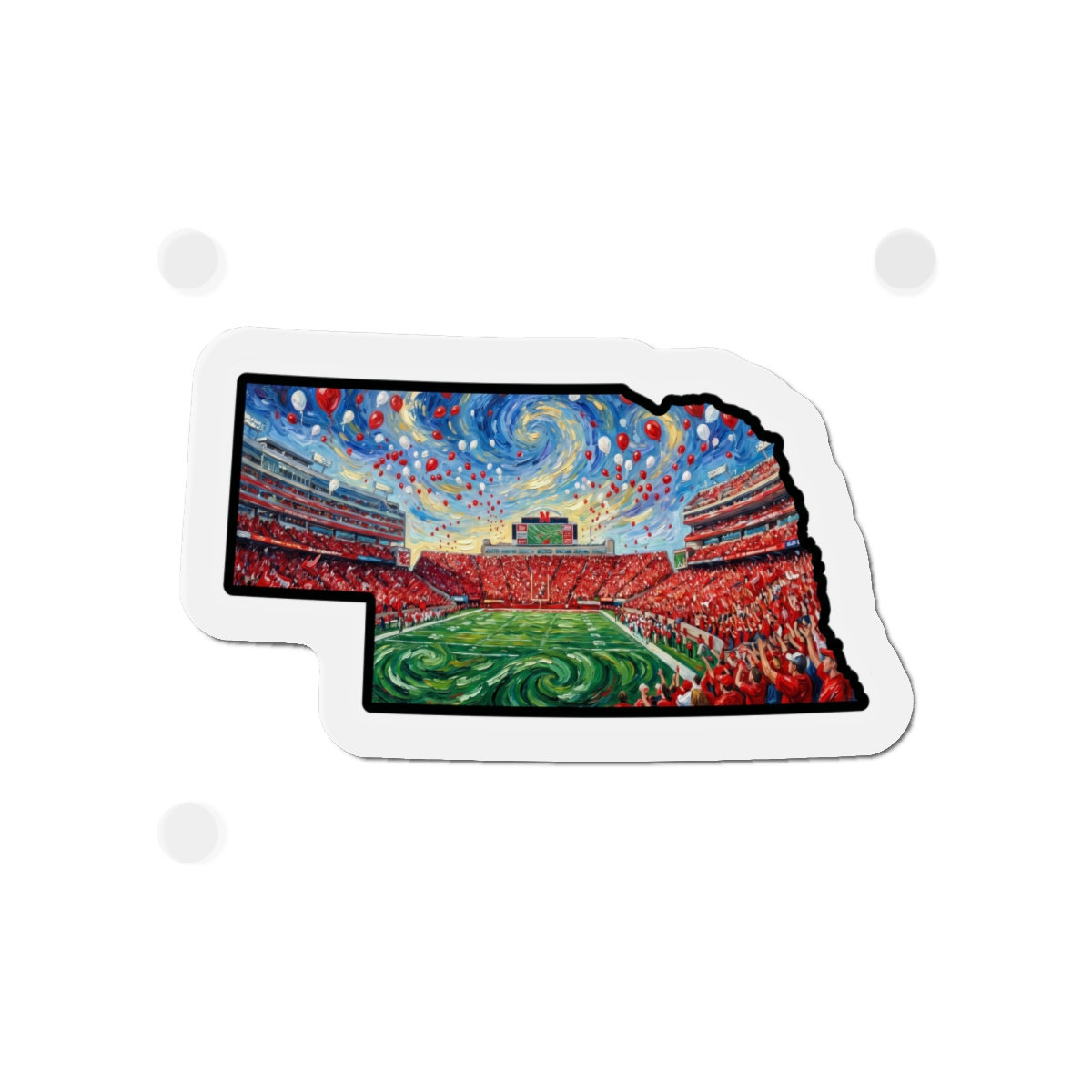 Nebraska Stadium Die-Cut Magnet — Van Gogh Style Football Field Art