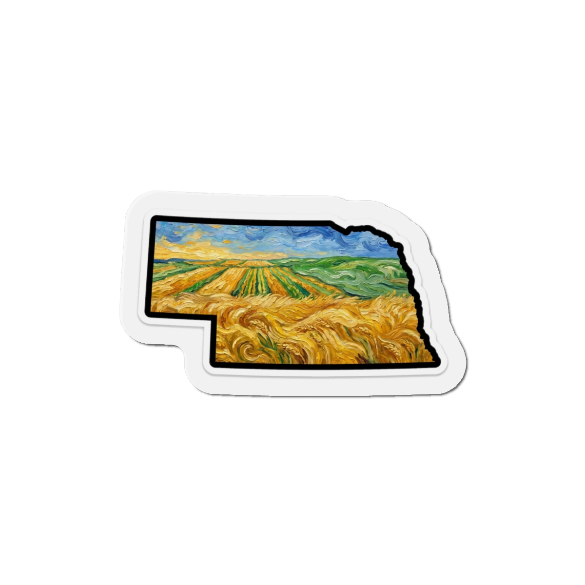 LNK.Nebraska Wheat Fields Magnet — Vincent Van Gogh Styled Die-Cut State Magnet | Nebraska Prairie Souvenir